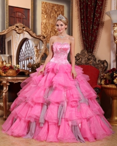Rose Pink Quinceanera Dress with Special Fabric Ruffles