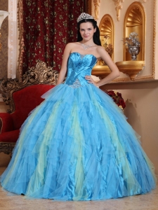Quinceanera Dress Sweetheart Tulle Aqua and Apple Green