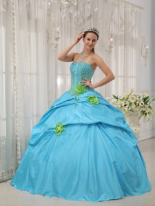 Beaded Baby Blue Quinceanera Dress Lime Green Flowers