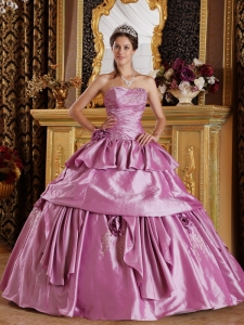 Romantic Lavender Strapless Taffeta Sweet 16 Dress Flowers