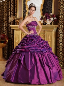 Simple Purple Pick-ups Taffeta Ball Gown Quinceanera Dress