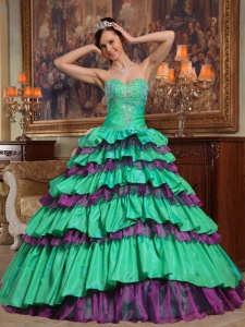 Quinceanera Dress Green and Purple Layers Sweetheart