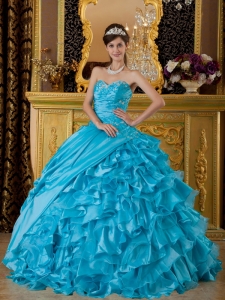 Brand New Sweetheart Teal Quince Dress Ruffled Ball Gown