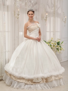 White and Champagne Quinceanera Dress Strapless Layers