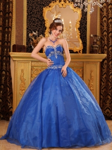 Quinceanera Dress Sweetheart Ball Gown Blue Appliques