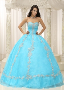 Sweetheart Applique Aqua Blue Quinceanera Dress