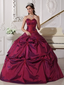 Quinceanera Dress Burgundy Ball Gown Sweetheart Appilques