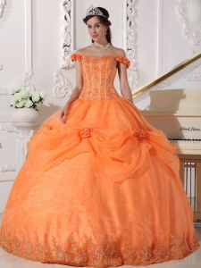 Quinceanera Dress Off The Shoulder Orange Applique