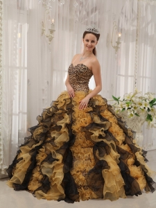 Leopard Print Colorful Ball Gown Quinceanera Dress Ruffled