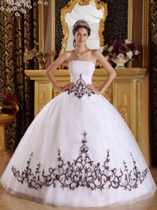 Ball Gown for Quince in White with Chocolate Appliques