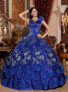Peacock Blue Quinceanera Dress With Flowers Prints