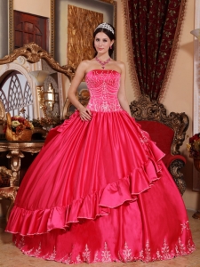 Hot Pink Quinceanera Dress Strapless Taffeta Embroidery Pretty