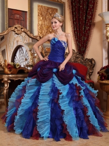 Designer Colorful Quinceanera Dress Organza Ruched Ruffles