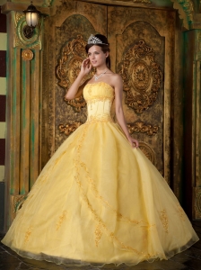 Yellow Quinceanera Dress Made From Tulle And Satin
