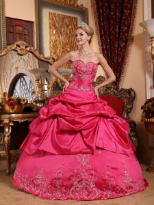 Hot Pink Quinceanera Dress Sweetheart Embroidery Beaded