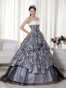 A-line Zebra Print Quinceanera Dress Black and White