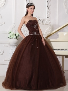 Sweetheart Chocolate Tulle Rhinestones Quinceanera Dress