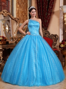 Blue Quinceanera Dress 2012 One Shoulder Tulle