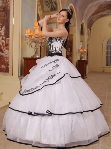 White and Black Quinceanera Dress Strapless Embroidery