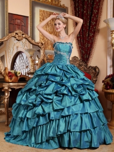 Teal Quinceanera Dress Strapless Appliques Pick-ups