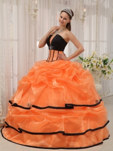 Strapless Beading Orange and Black Quinceanera Dress