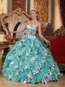 Prints Green Quinceanera Dress Ball Gown Sweetheart Organza