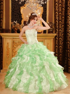Apple Green Quinceanera Dress Sweetheart Beading and Ruffles
