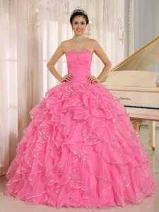 2013 Ruffle Pink Quinceanera Dress With Shinning Trim