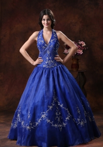 A-line Halter Quinceanera Dress With Embroidery Organza In 2013