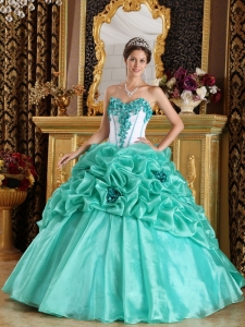 Turquoise 2013 Quinceanera Dress Sweetheart Hand Made Flowers