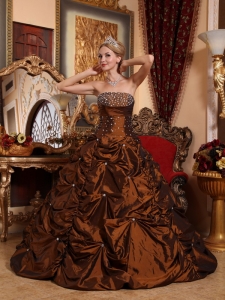 Brown Quinceanera Dress Strapless 2013 Beading A-line