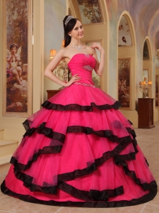 Coral Red and Sweet 16 Dress Strapless Organza Beading