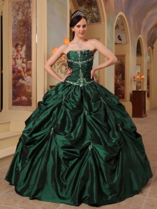 Dark Green Quinceanera Dress Strapless Beading Taffeta Pick-ups