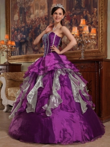 Quinceanera Dress Purple Sweetheart Organza Beading Ball Gown