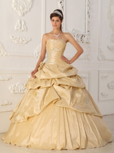 Strapless Taffeta Champagne Beading Quinceanera Dress