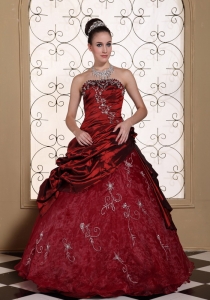 Embroidery Quinceanera Dress Strapless Wine Red Classical