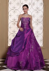 Purple Quinceanera Dress Taffeta With Embroidery Strapless