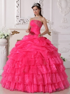 New Arrival Hot Pink Ruffle Applique Quinceanera Dress