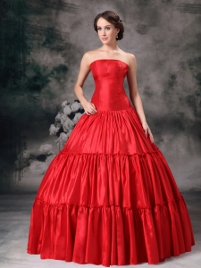 Red Embroidery Quinceanera Dress Strapless Simple 2013