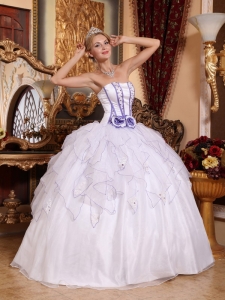 2014 Quinceanera Dress Strapless Organza Beading Purple