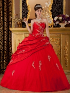 Sweetheart Ball Gown Quinceanera Dress Wine Red Applique