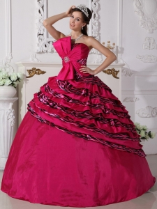 Fuchsia Zebra Beading Quinceanera Dress With Bow