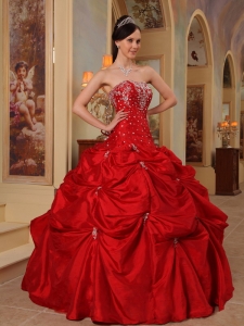 Red Quinceanera Dress Strapless Beading Embroidery