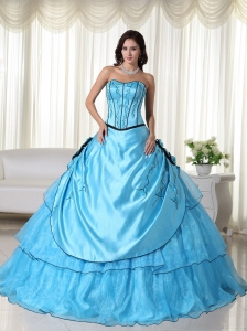 Aqua Blue A-line Strapless Beading Quinceanera Dress