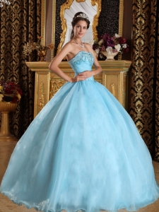 Aqua Blue Quinceanera Dress Sweetheart Organza Beading Ball Gown