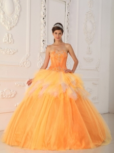 Orange Quinceanera Dress Sweetheart Beaded Ruffles 2014