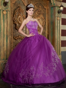 Purple Quinceanera Dress Sweetheart Appliques Tulle Ball Gown