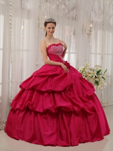 Coral Red Quinceanera Dress Strapless Beading Ball Gown