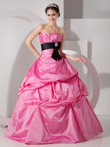 Rose Pink Sweetheart Quinceanea Dress Sash Floor-length