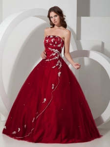 Wine Red Quinceanera Dress with Appliques and Beading